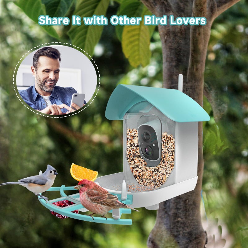 Fazoxo Bird Feeder with Camera, Auto Capture Wiress Bird Feeder Camera, AI Identify Bird Breed, 1080P HD Waterproof Outdoor Bird Watching Camera, Solar-Powered, for Garden, Yard, Park, Blue - Image 5